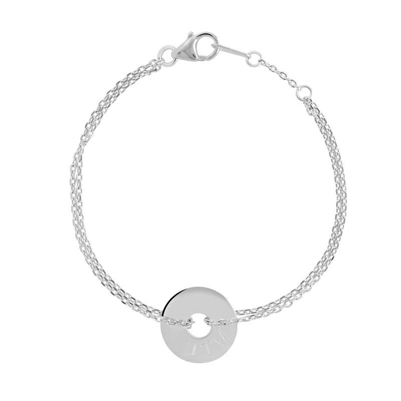 Bracelet argent 925 double chaîne disque personnalisable 17,5 cm