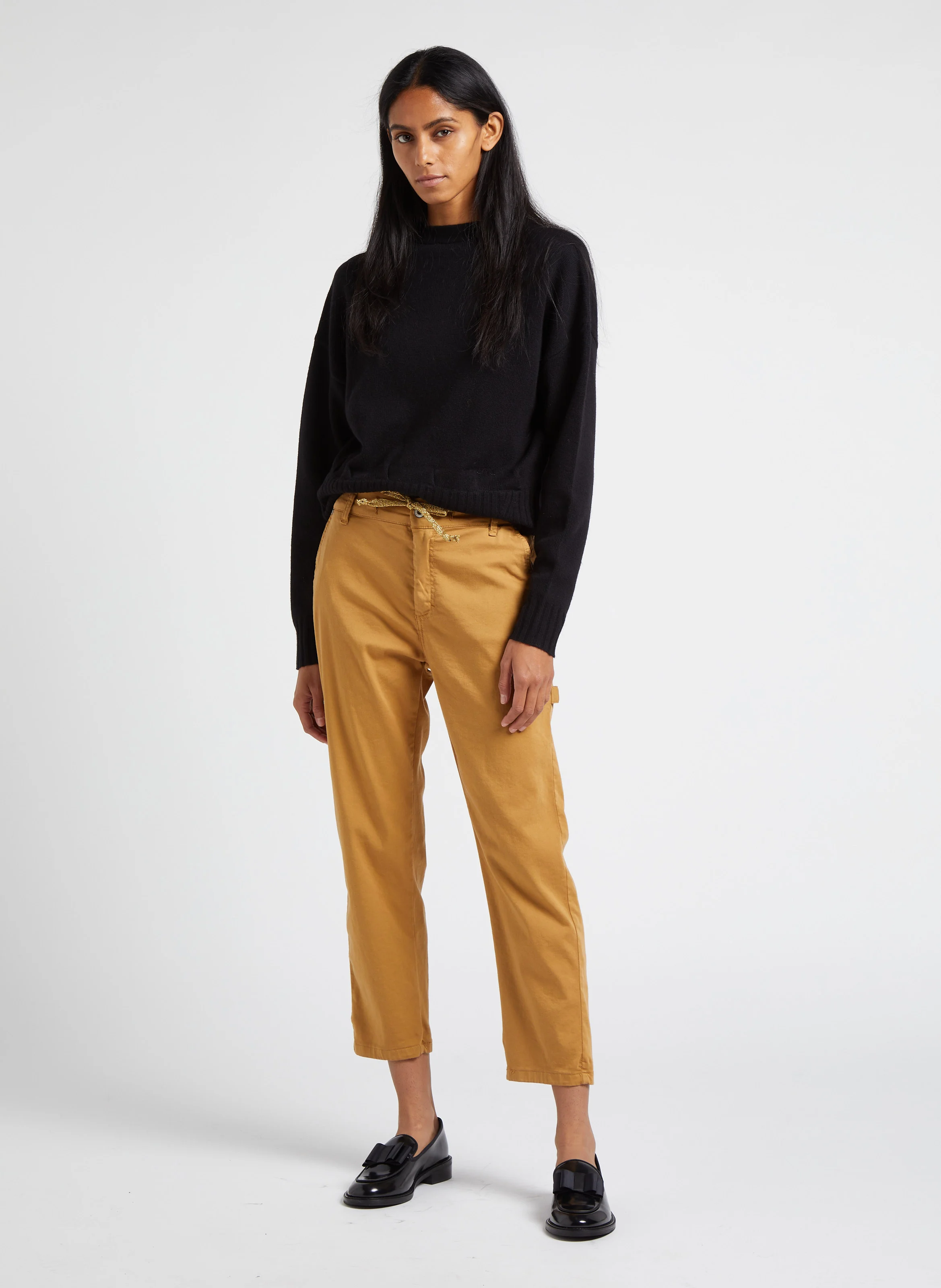 Pantalon carotte en coton mélangé | Marron