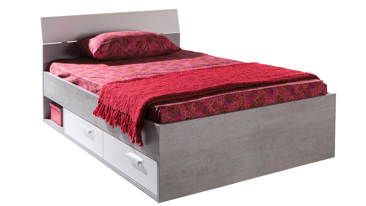 Opbergbed Mipiace met laden concrete/white