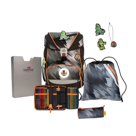 DerDieDas Schulrucksack-Set ErgoFlex Exklusiv LED Cyber Dino, 5-teilig