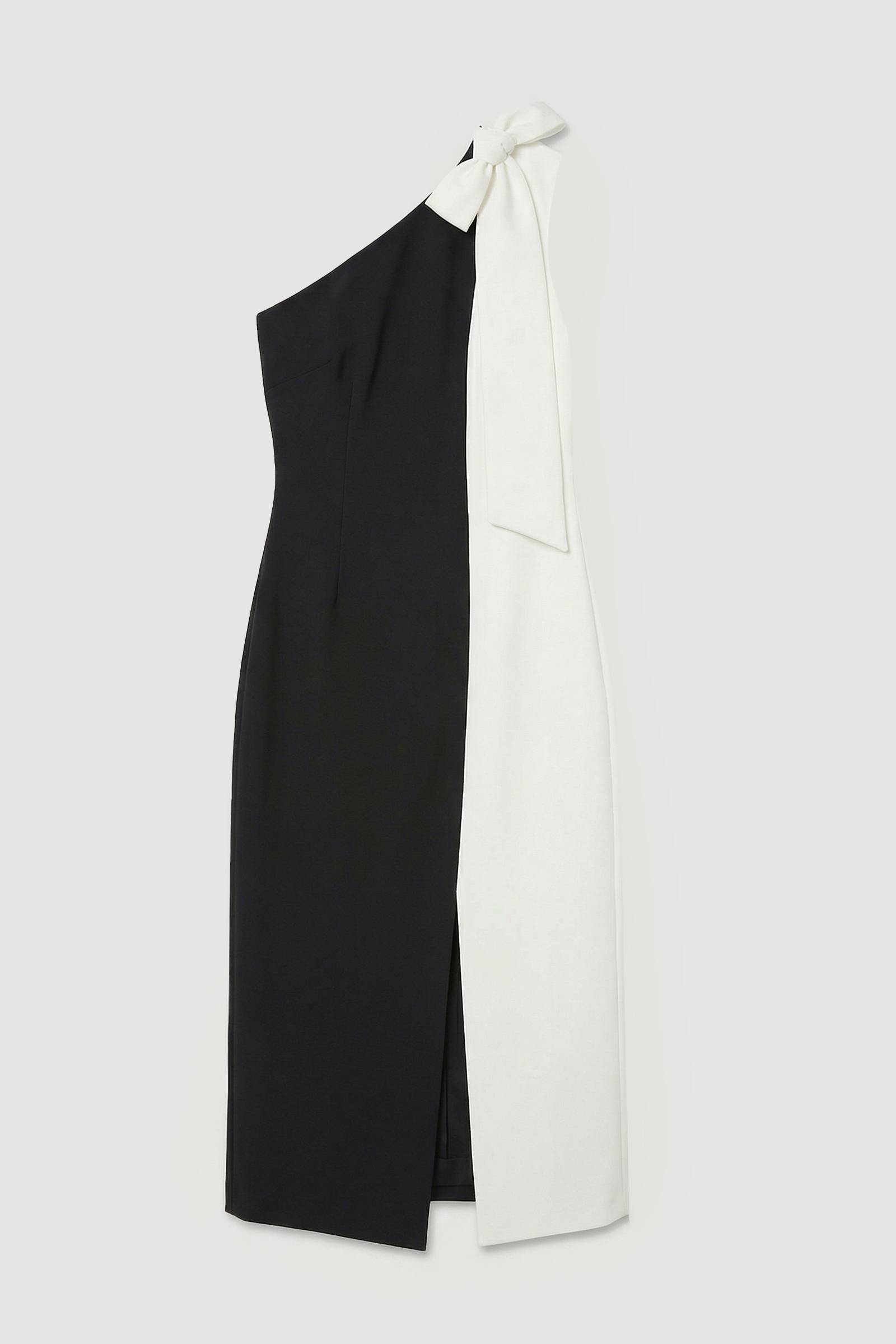 KarenMillen Robe Midi Ajustée Douce à Blocs de Couleur avec Nœud
