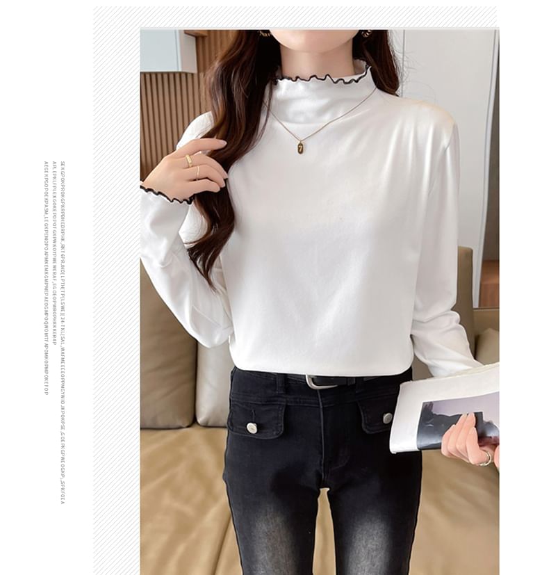 Jewie - T-shirt met lange mouwen en mockneck en effen sla-rand