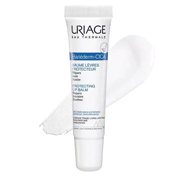Bálsamo labial reparador Uriage Bariéderm-Cica para lábios ressecados, sem fragrância, 15ml