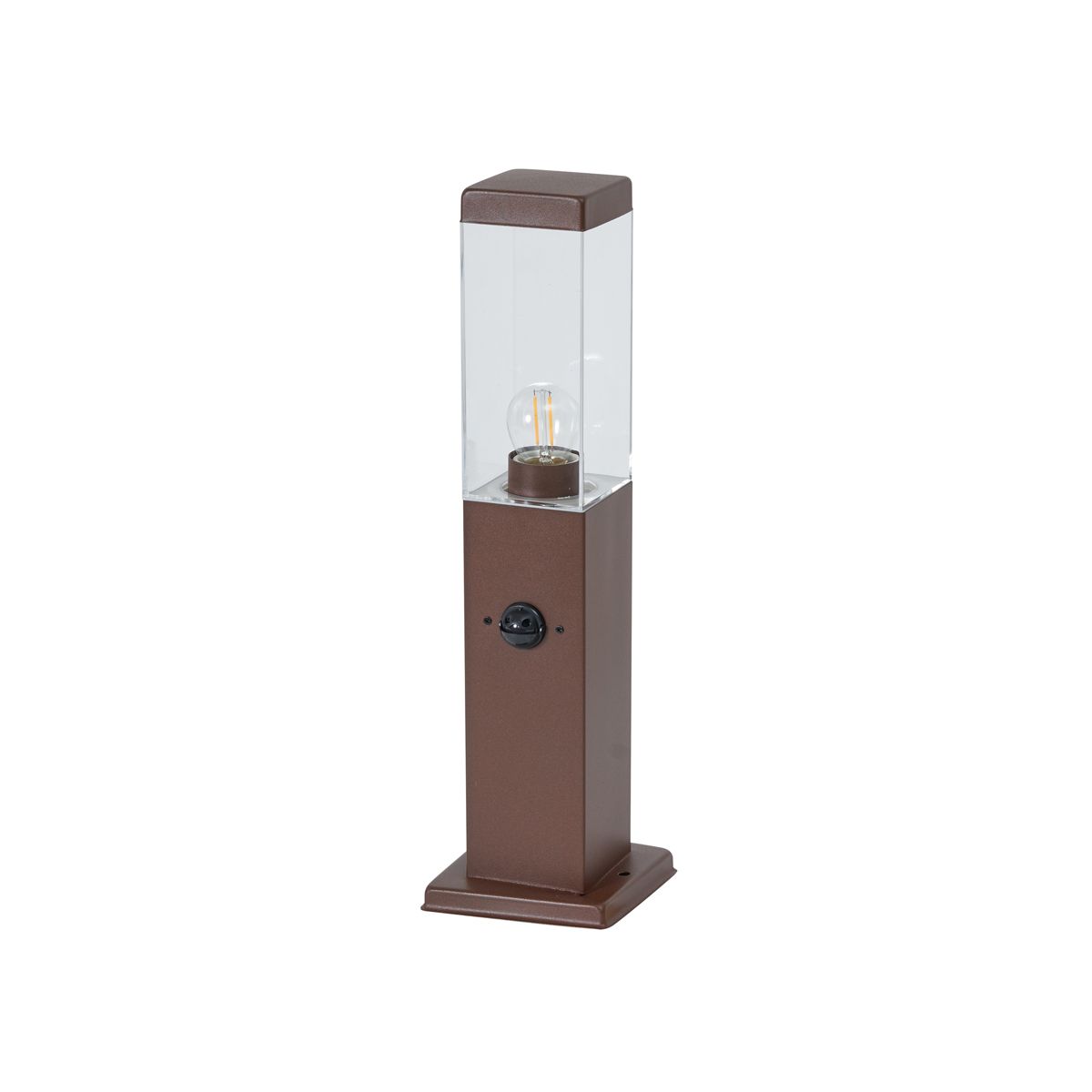 Buitenlamp roestbruin met helder glas 45cm IP44 met stopcontact en bewegingssensor - Malios