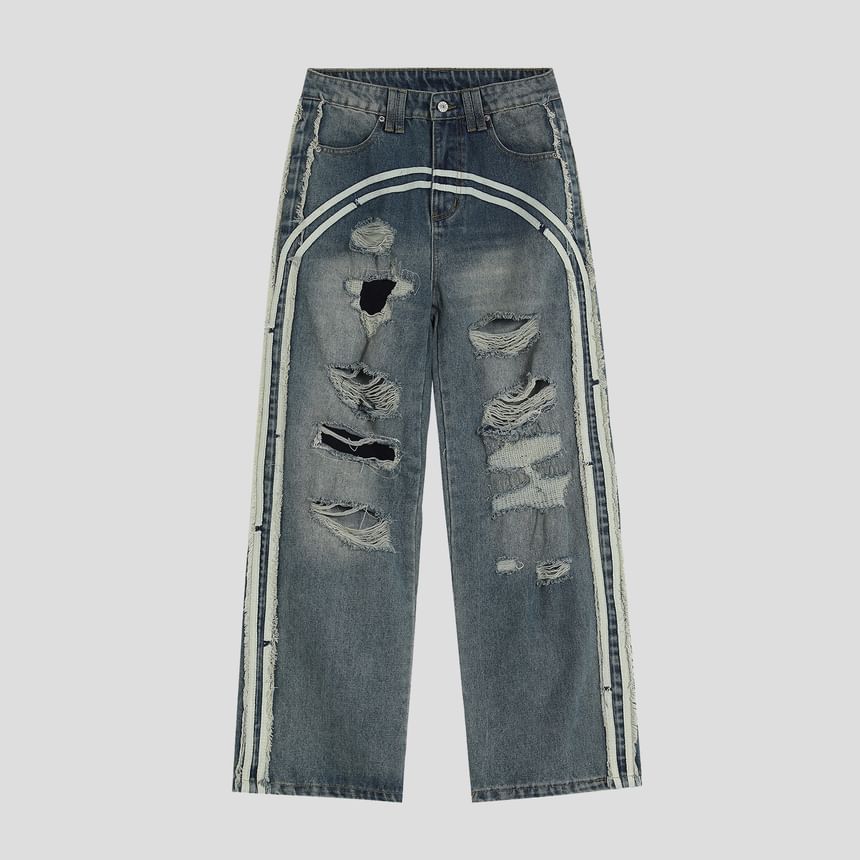 INStudio - Hoge taille, versleten, losse jeans
