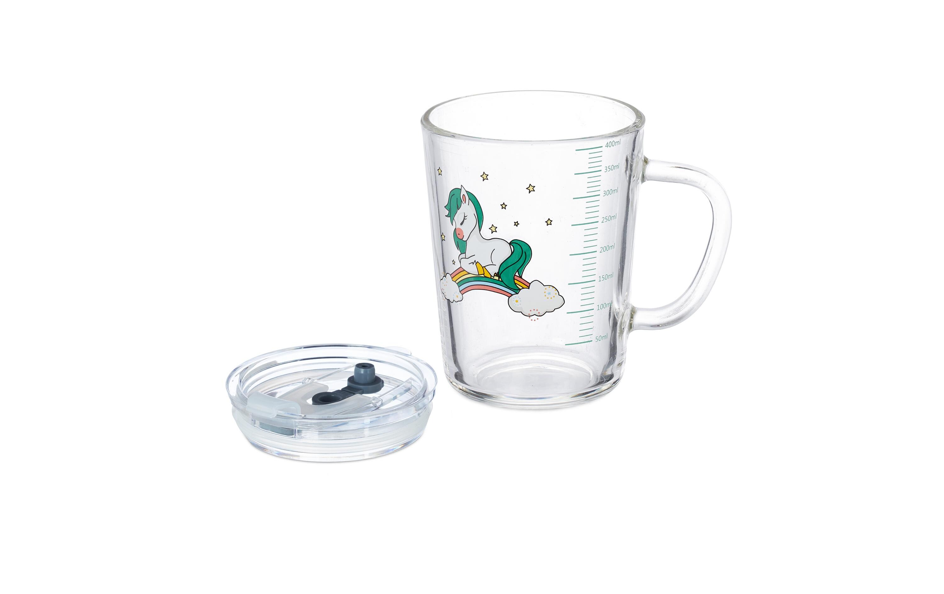 Kindertrinkglas 2 Stück, PferdemotivGlas mit Deckel und Strohhalm