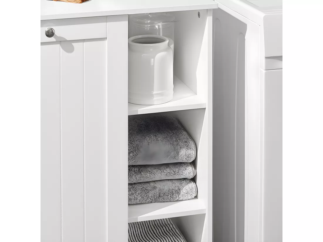 SoBuy BZR105-W Armoire à Linge avec Sac à Linge avec 3 étagères et 1 Panier à Linge Amovible