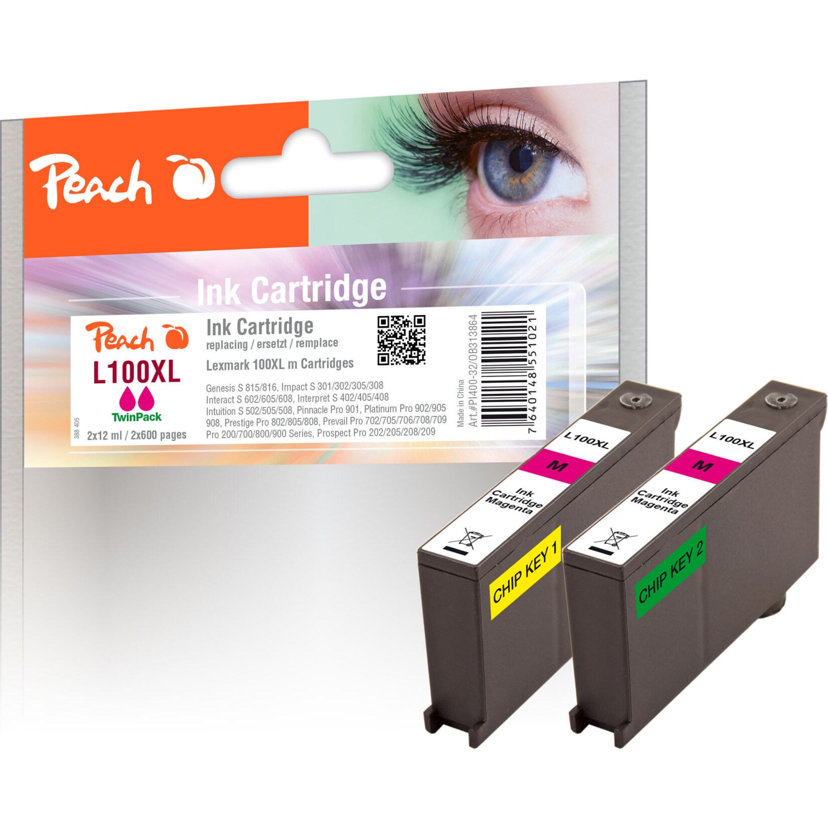 Peach L100 XLM Doppelpack 2 Druckerpatronen XL 2*ma ersetzt Lexmark No. 100XLM*2, 14N1070E, 14N1094 für z.B. Lexmark Genesis S 810, Lexmark Pro 200 (wiederaufbereitet)