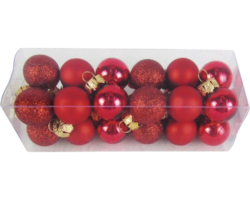 Kerstballen, glas, Ø 2 cm, 24 stuks, mat rood