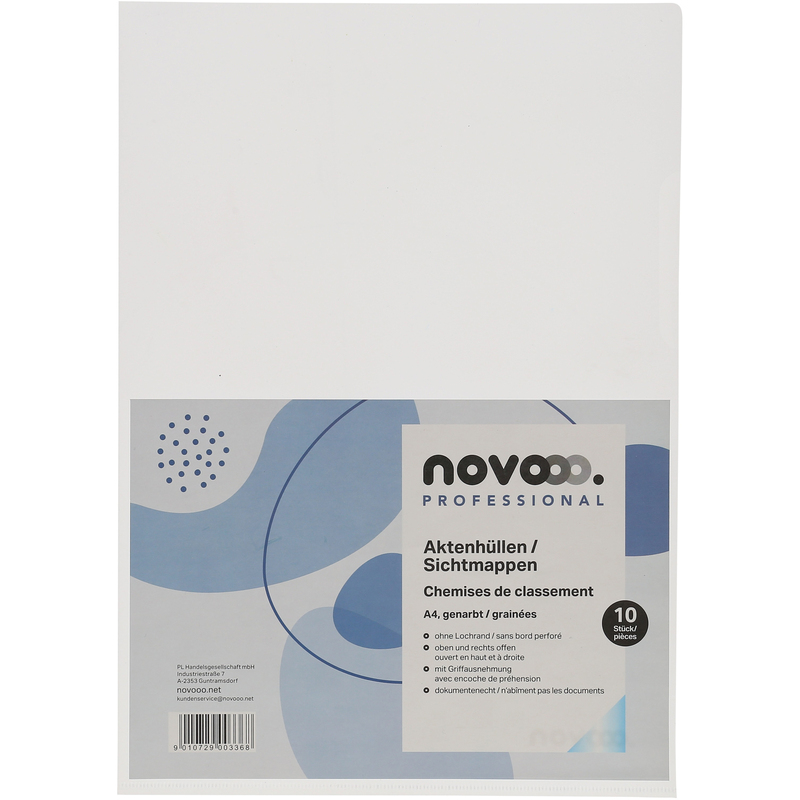 novooo Sichtmappen Professional, 10 Stück, A4, 120 µm, genarbt, transparent