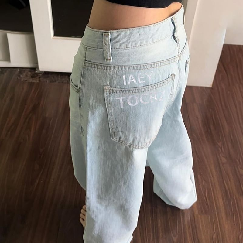 Sosana - Lage taille gewassen losse wijde jeans