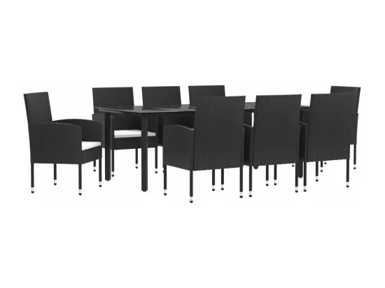 Ensemble à manger de jardin 9 pcs noir résine tressée et acier