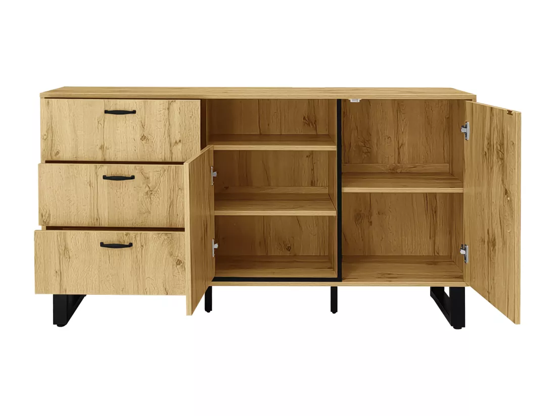 Buffet effet bois 2 portes 3 tiroirs 150*38*77cm BILVIR