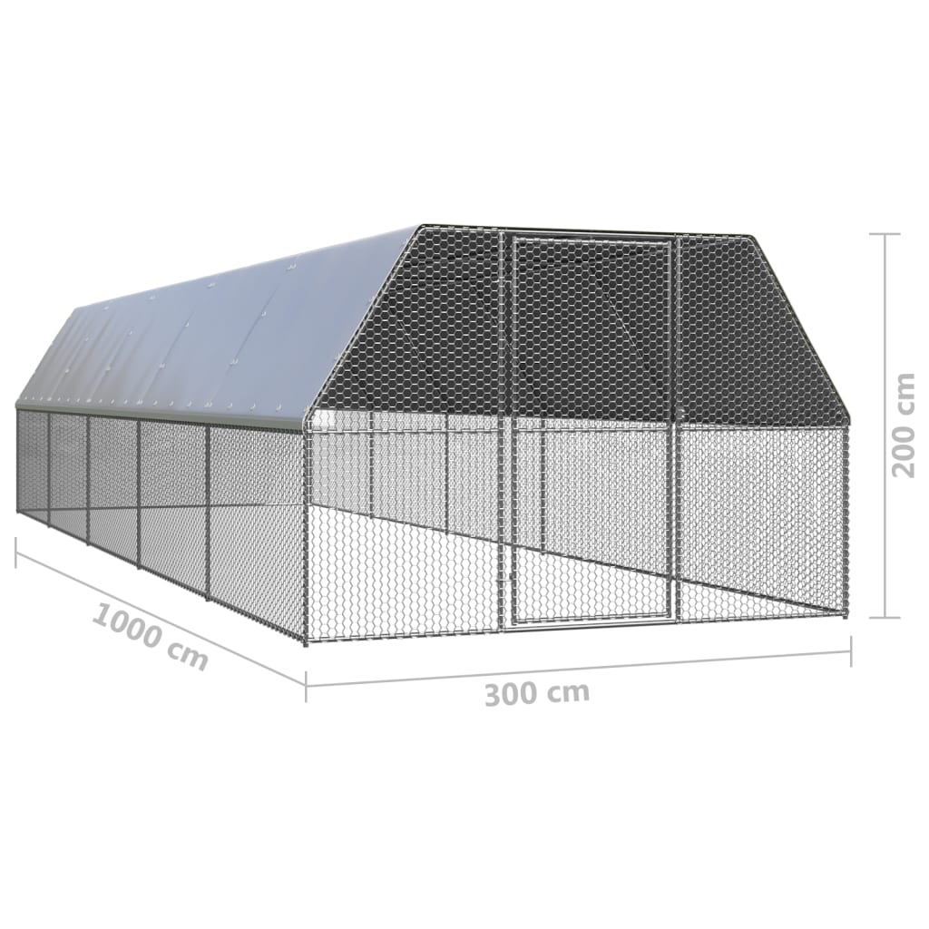 Poulailler d'extérieur 3 x 10 x 2 m acier galvanisé toit en pe