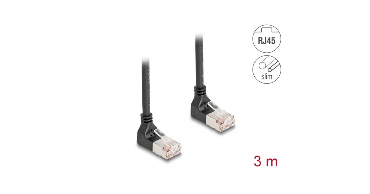 DeLOCKRJ45 Network Cable Cat.6A S/FTP Slim 90° upwards / upwards angled 3 m kabel  (Zwart)