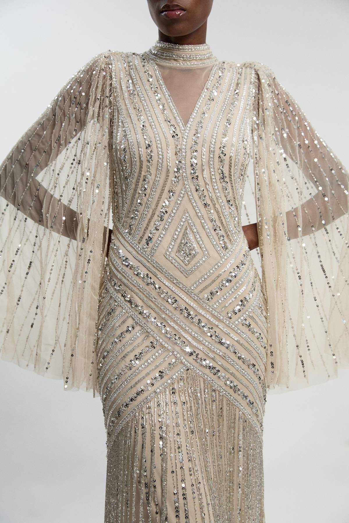 KarenMillen Robe Maxi Tissée Ornée Petite Taille Avec Manches Cape