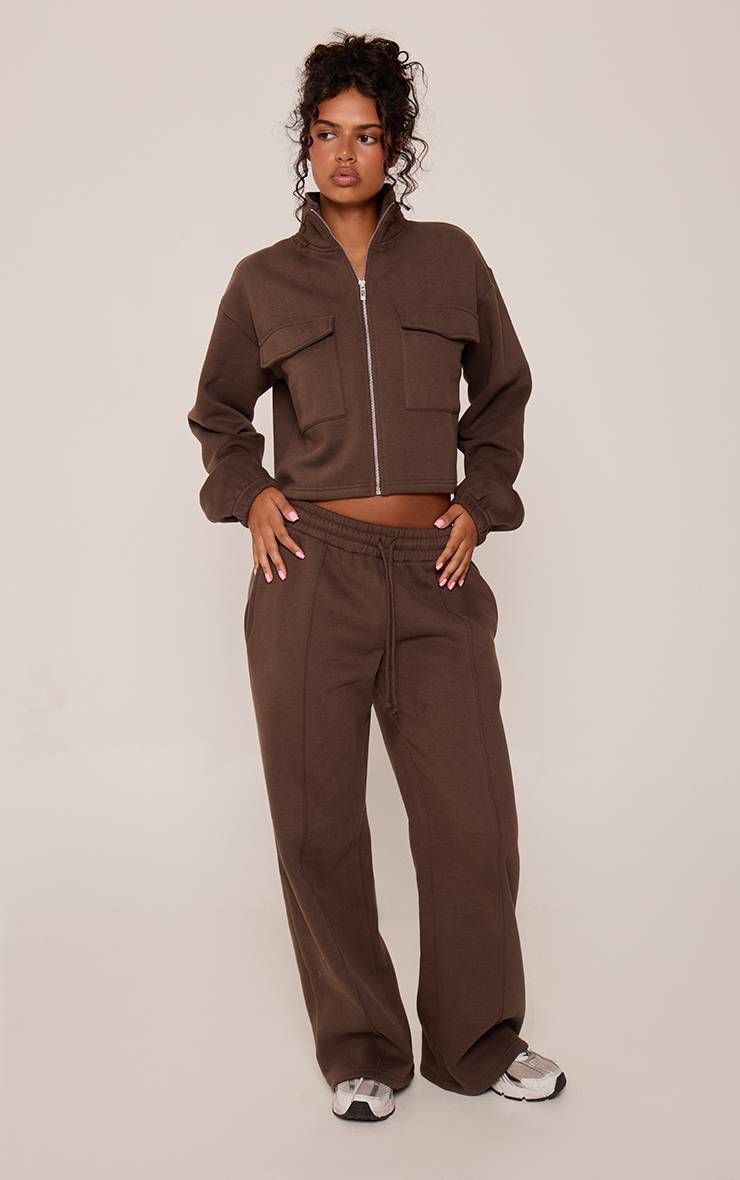 Chocolat Sweat-shirt Col Montant Avec Détails Poches