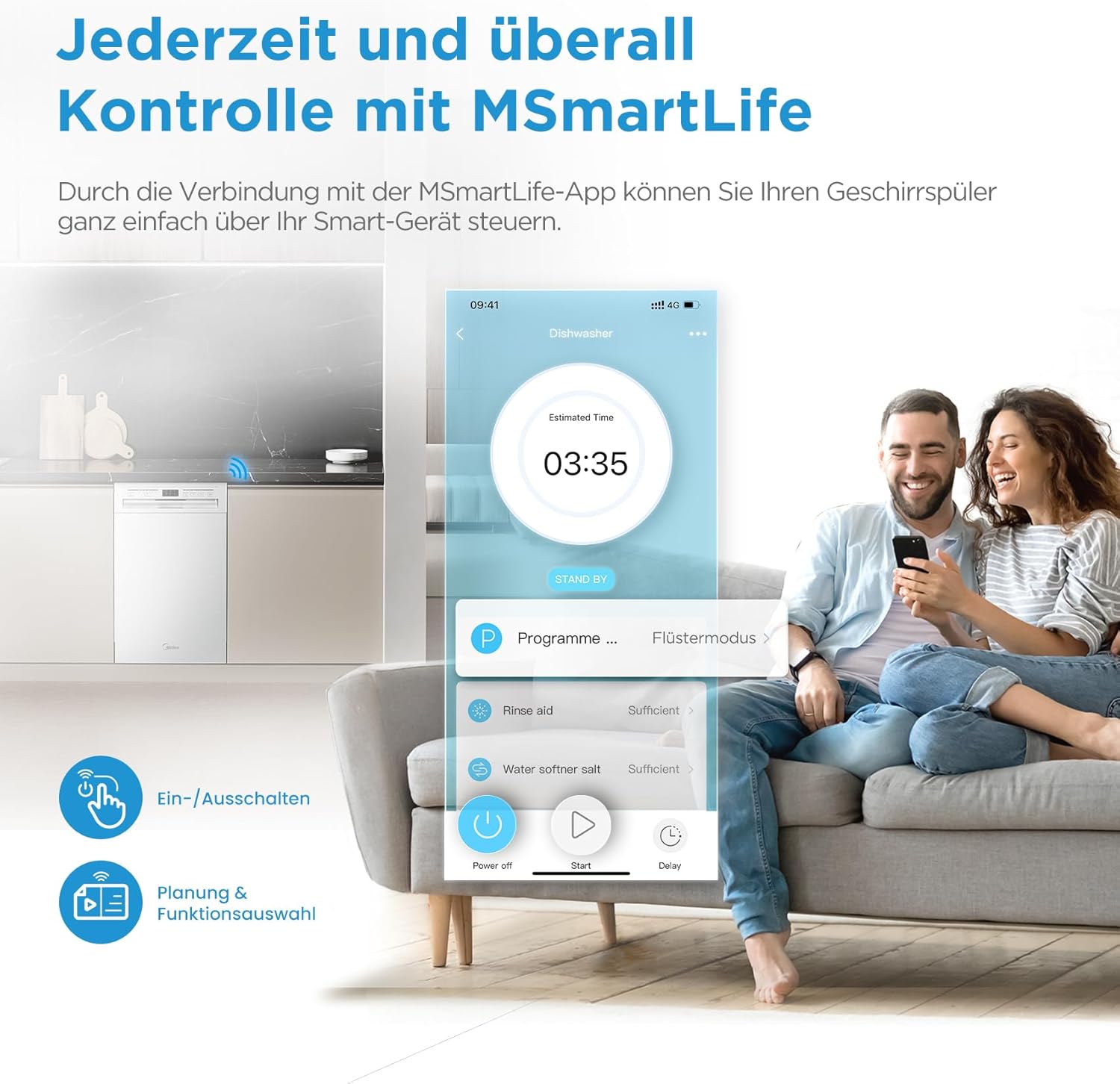 Midea MDWEU1036WSS Geschirrspüler 45cm Unterbau, 10 MGD, 44 dB, Spülmaschine 45 cm Teilintegrierbar, Home Connect, AutoOpen dry, Startverzögerung, 7 Programme, Hygienepflege+, Maschinenpflege+