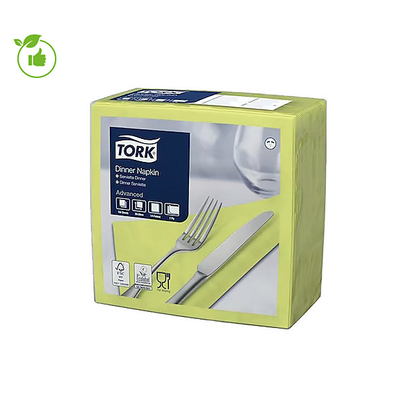 Serviettes de table en papier Dinner Tork, coloris citron vert, le colis de 150