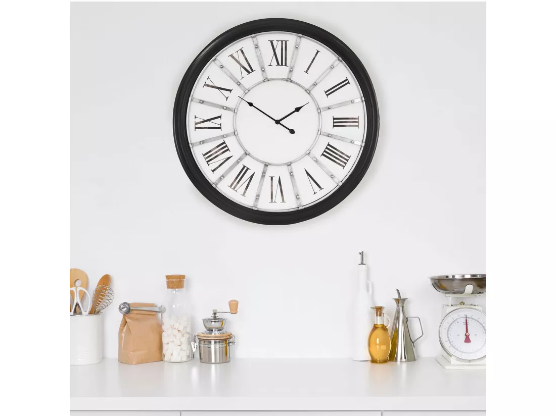 Horloge murale design vintage chiffres romains design Göteborg Ø 71cm bois/métal