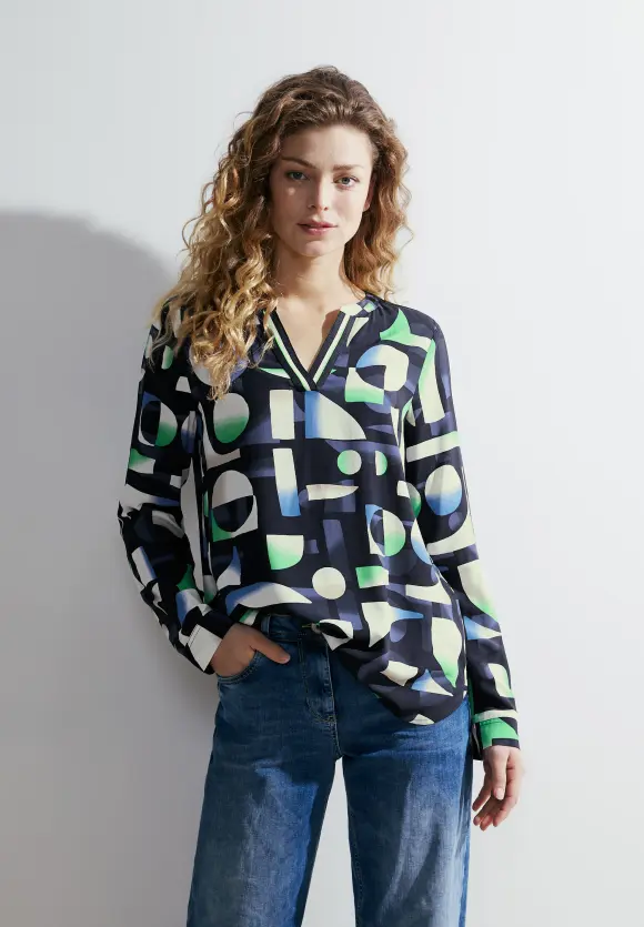 Print Viskosebluse - universal blue