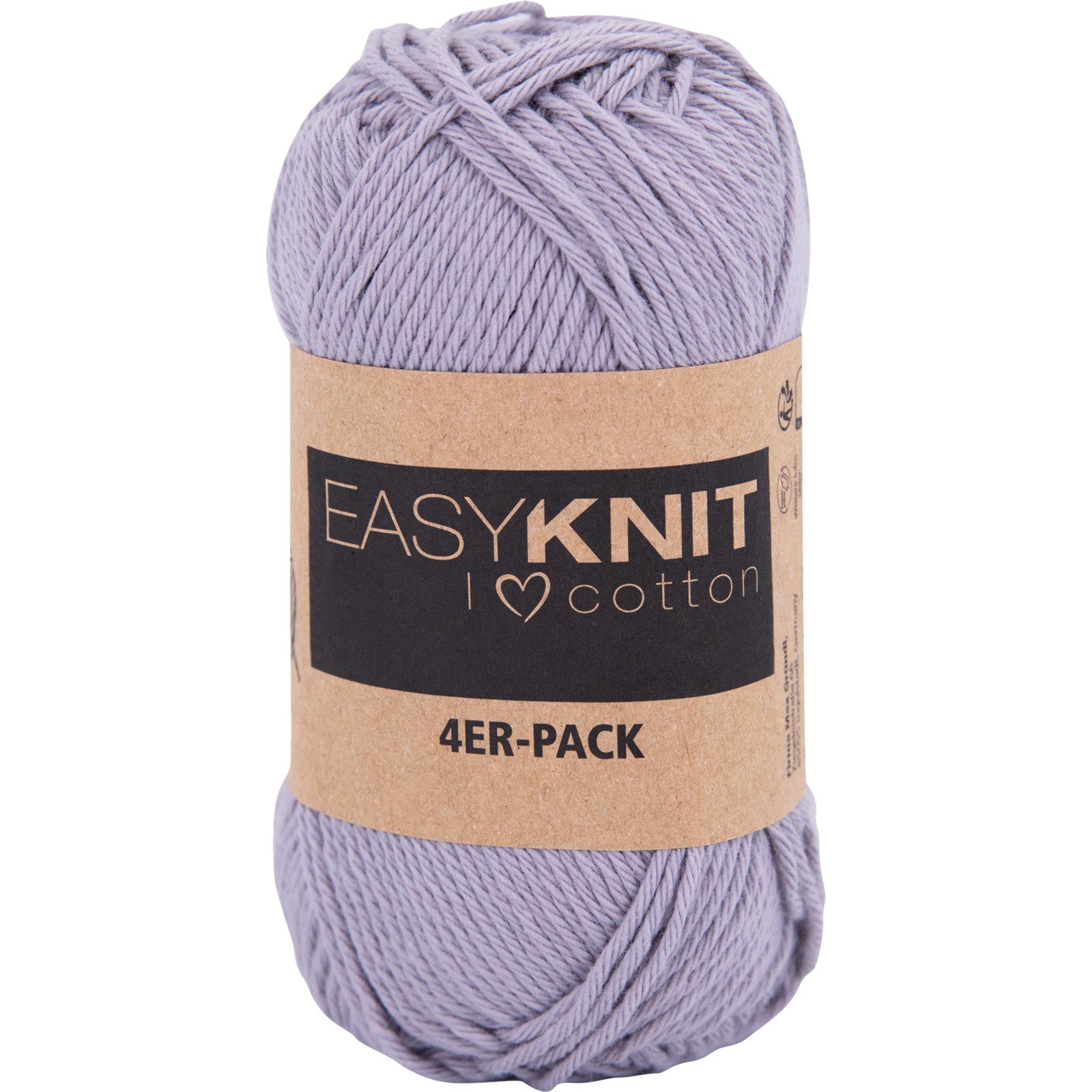 Baumwollgarn I love cotton 4er-Set, 4 x 50 g / Knäuel hellgrau