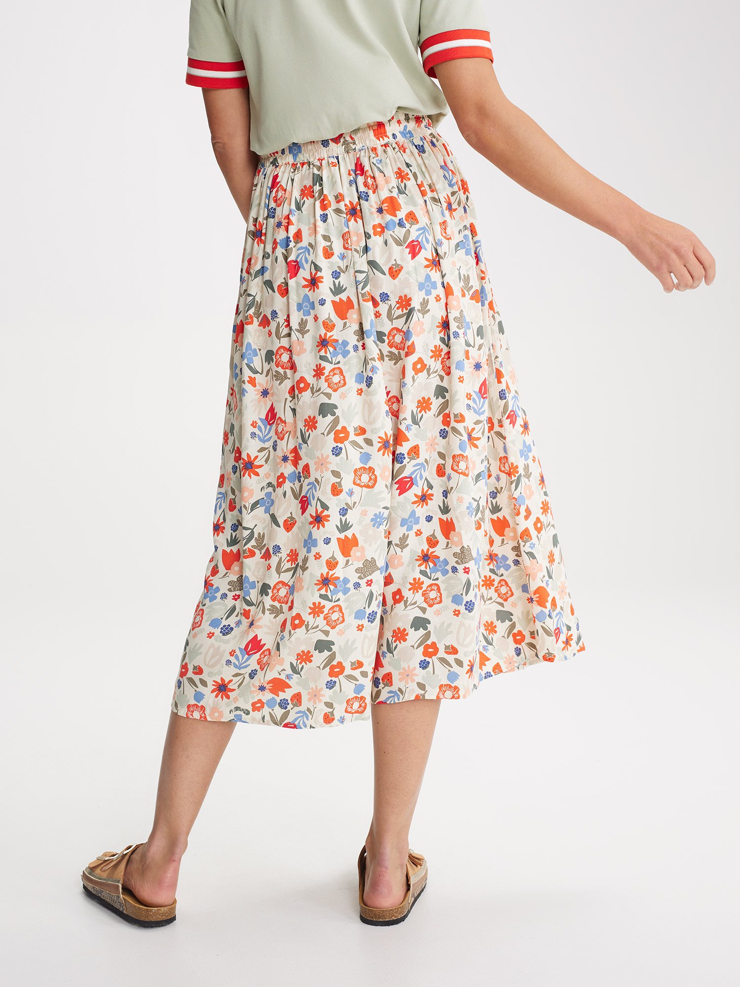 Jupe Femme Mi-Longue A Fleurs Rouge et Bleu