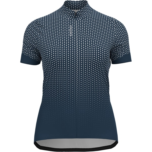 Maillot vélo ODLO ESSENTIAL PRINT STAND-UP COLLAR S/S FZ W BLUE WING TEAL - WHITE