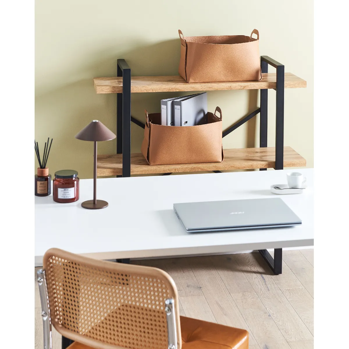 Beliani Paniers en cuir PU marron doré - Lot de 2