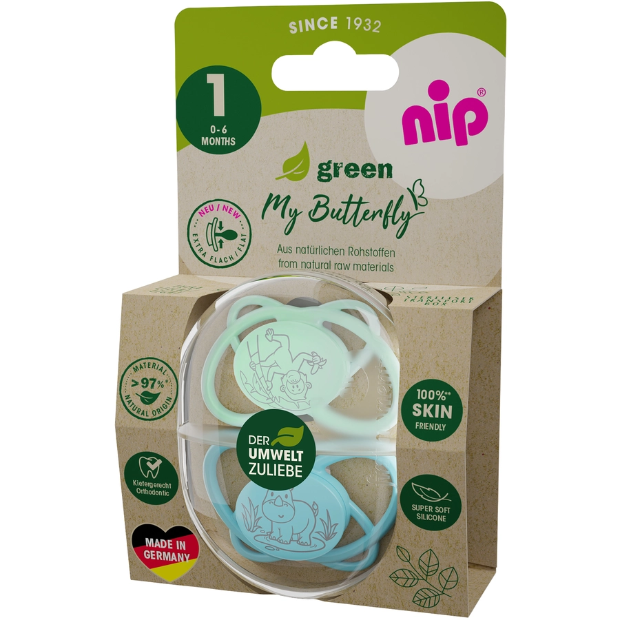 nip® Schnuller My Butterfly Green, Größe 1 (0-6 Monate), Silikon blau