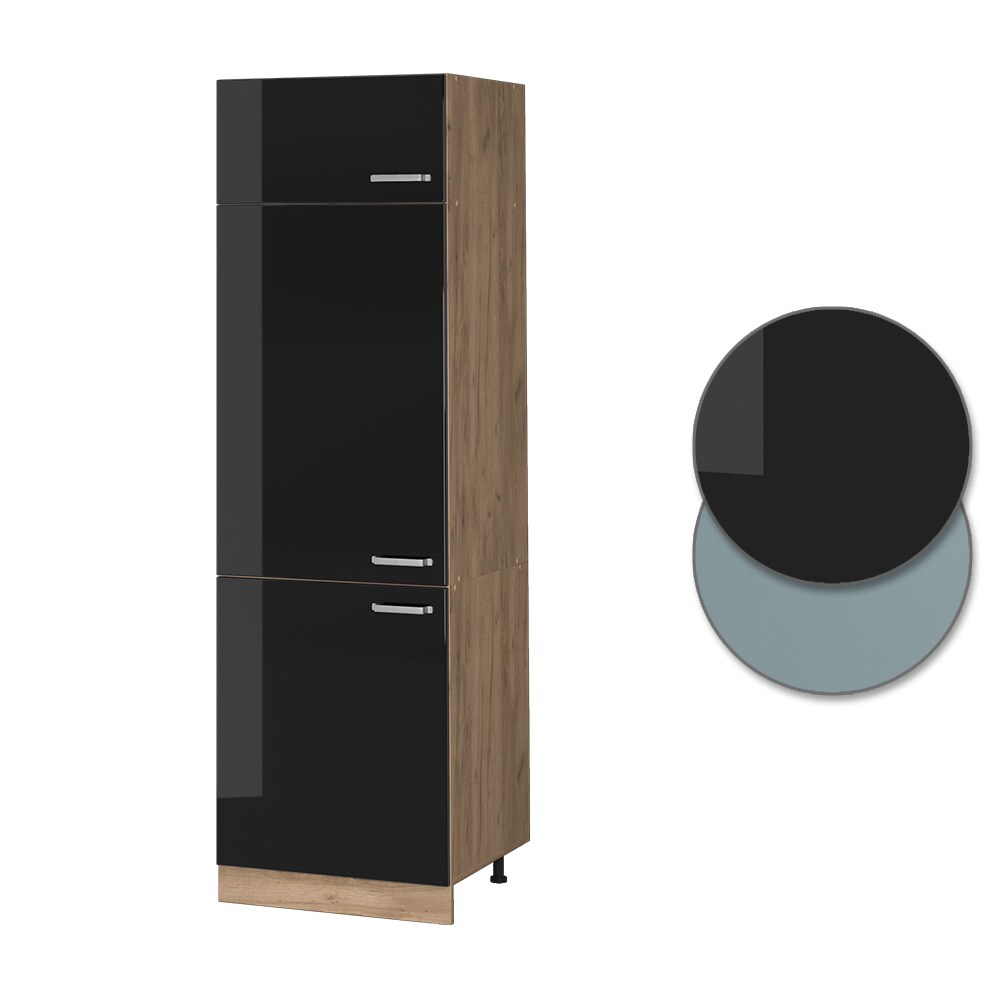 Vicco Kühlumbauschrank Küchenschrank R-Line Solid Eiche Schwarz 60 cm modern