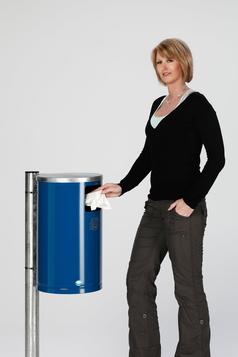 PROREGAL Afvalverzamelaar voor wand- of buismontage, 30 liter, HxBxD 62 x 30 x 30 cm, gegalvaniseerd staal, blauw