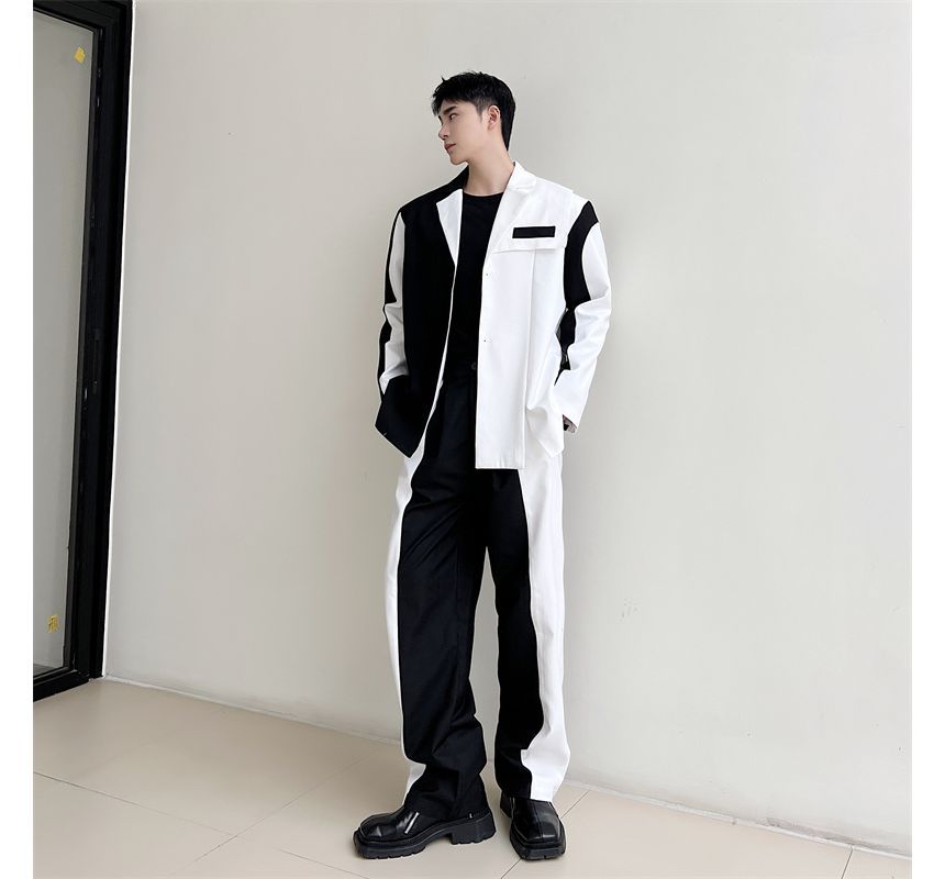 Patow - Set: Tweekleurige blazer met knoopjes + hoge taille losse pantalon
