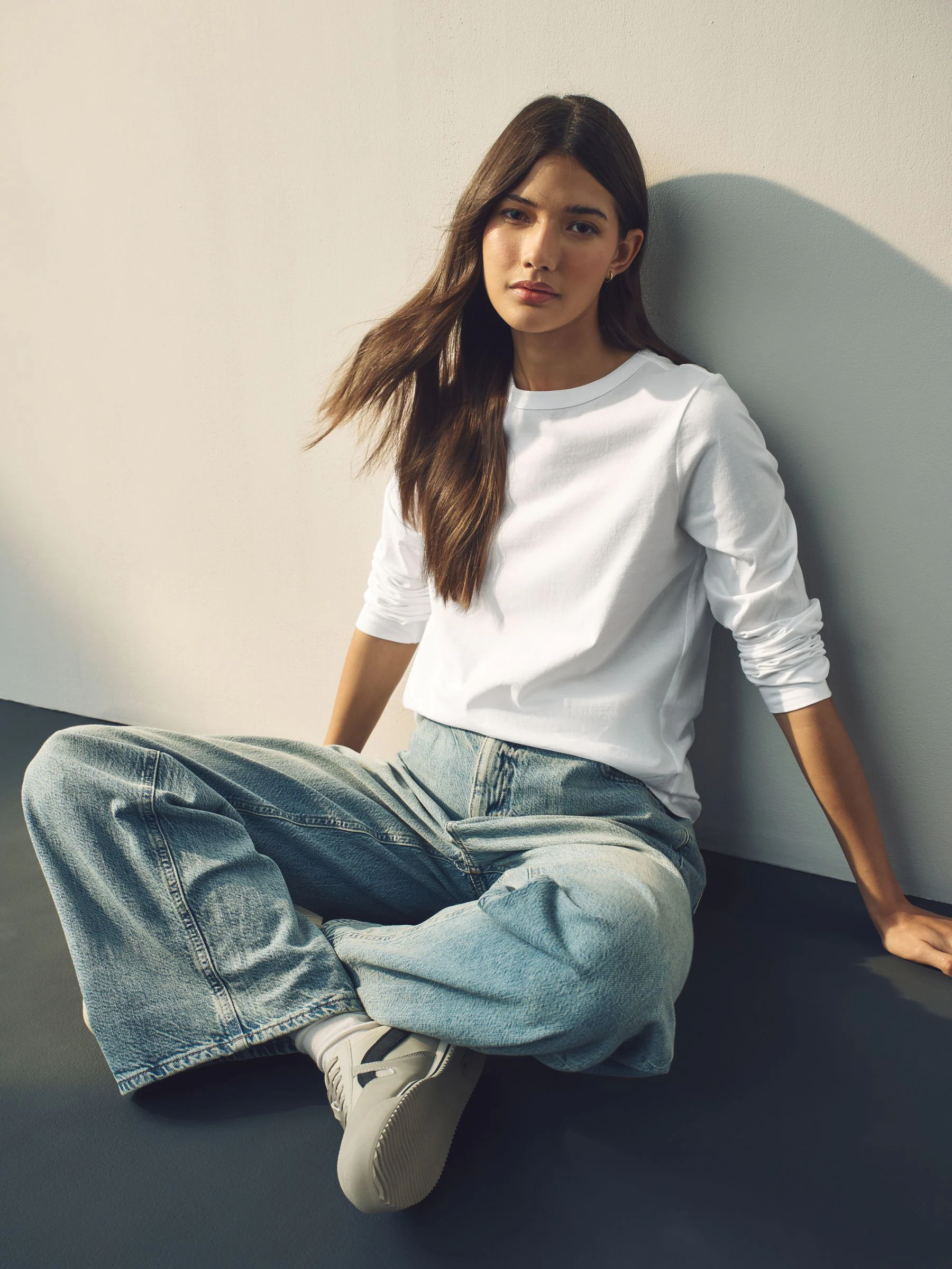 Wit - 100% katoenen T-shirt met lange mouwen