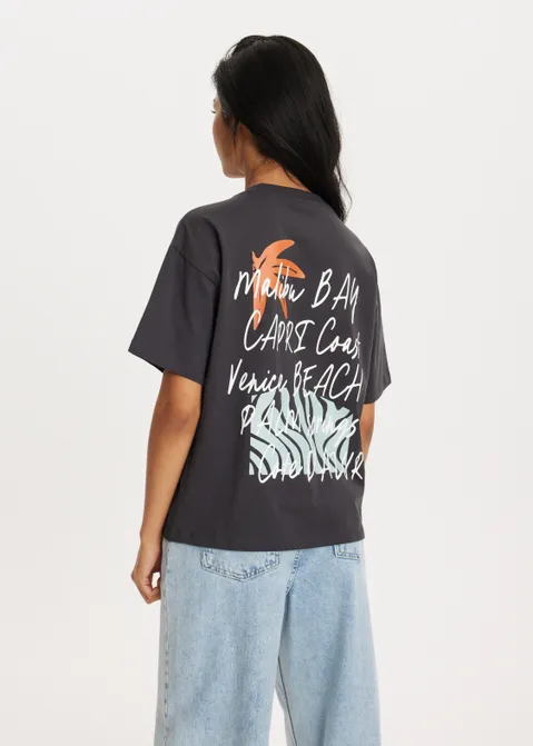 T-shirt met print malibu zwart (ZWART)