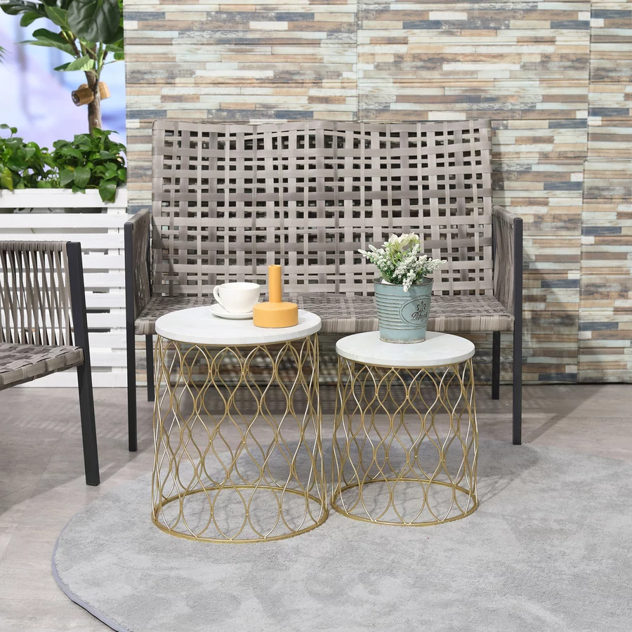Outsunny Gartentisch mit Stahlrahmen gold