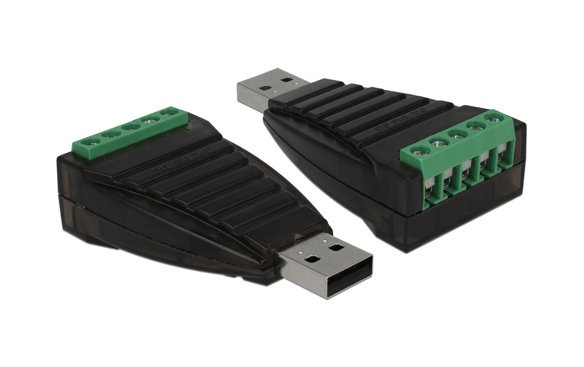 USB-Adapter USB Typ-A zu RS-422/485 Terminalblock 5PinDelock Konverter USB Typ-A zu Seriell RS-422/485 Terminalblock mit Überspannungsschutz 600 W