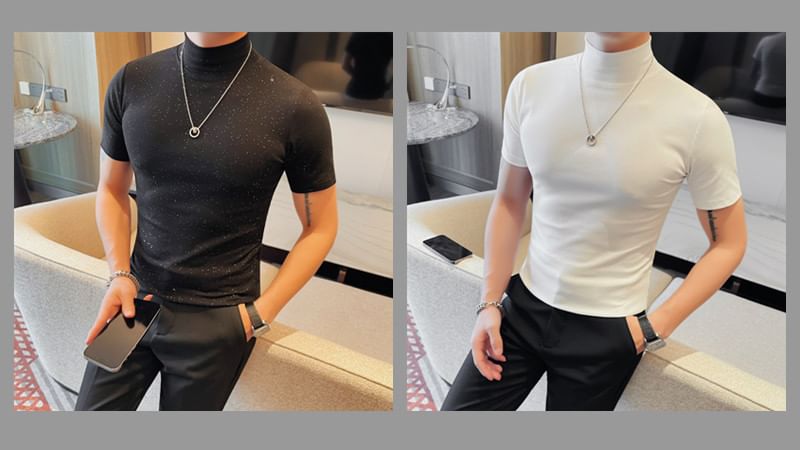 Deepwood - T-shirt met korte mouwen en mockneck, effen