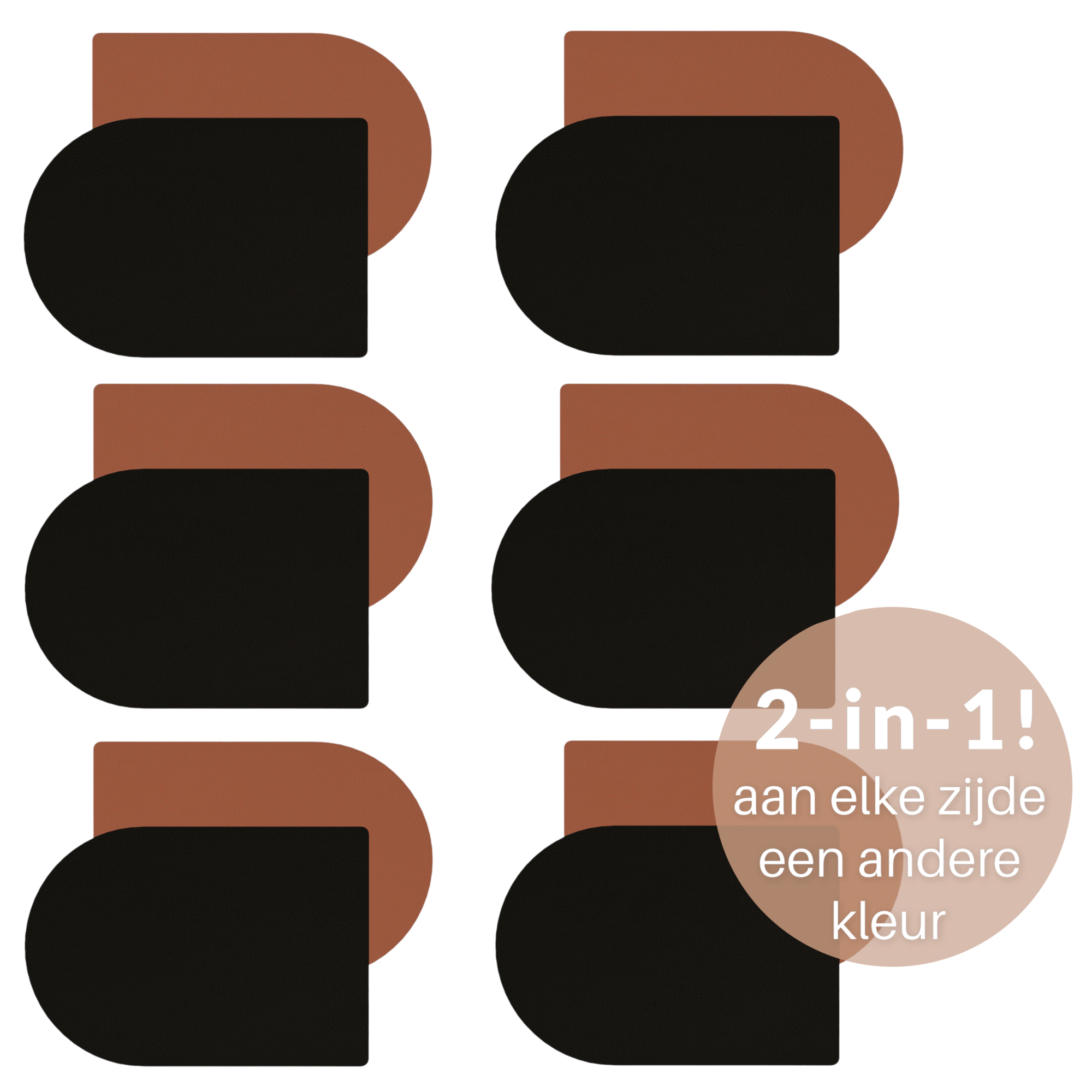 HOYA living Placemat dubbelzijdig kunstleer Placemat set van 6  -Cognac/Zwart - kleur - kunstleer - HOYA living #2