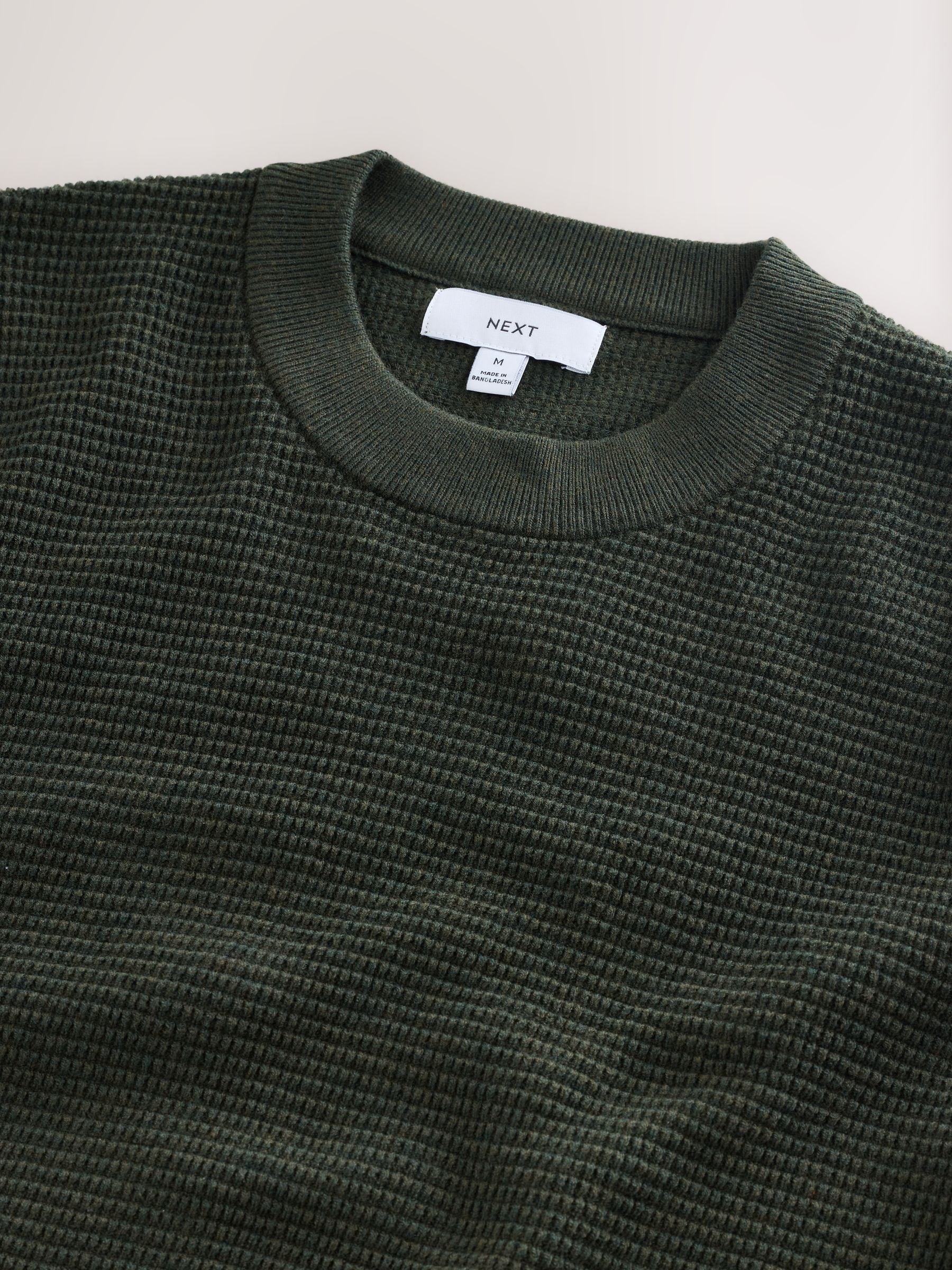 Donkergroen - Regular Fit Essential Textured Knit Jumper