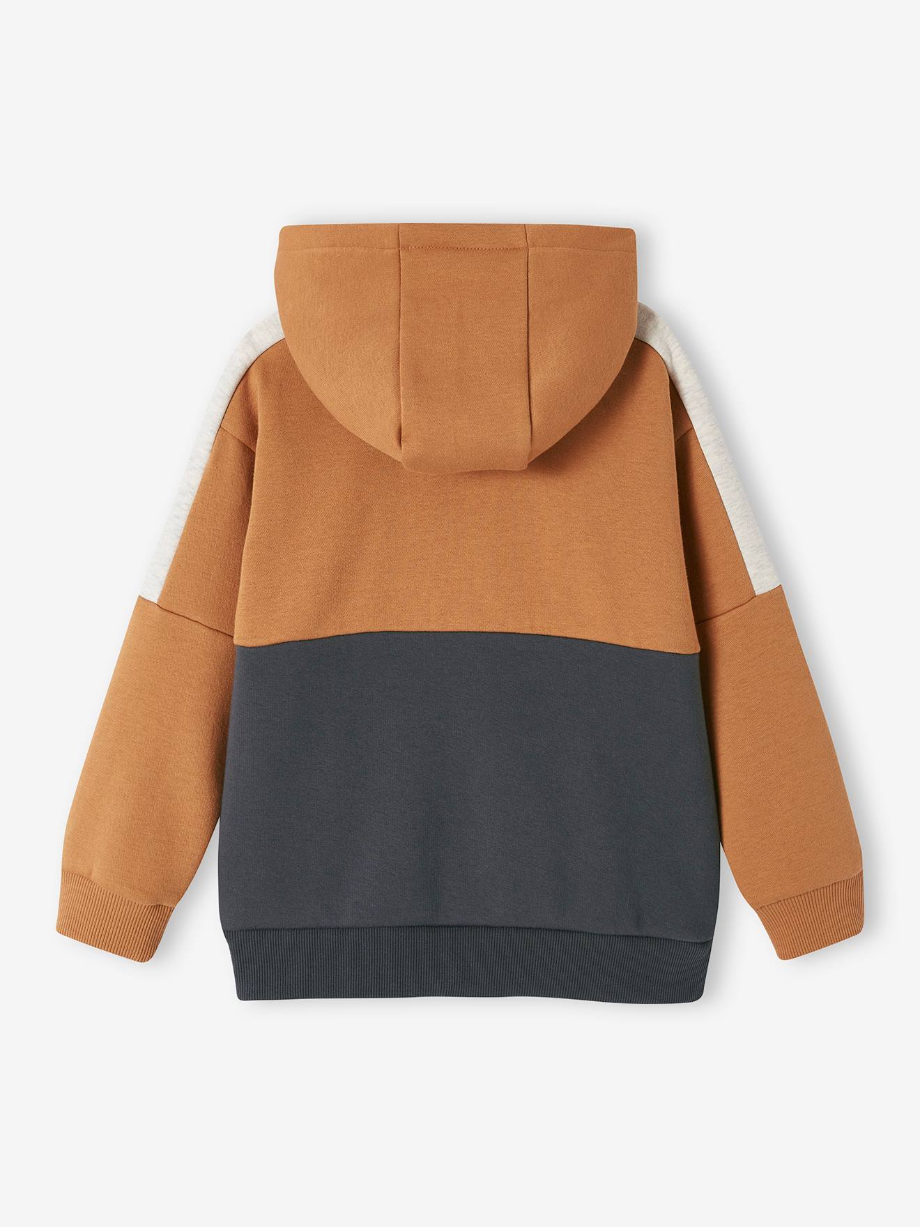 Moletom com capuz e zíper verde com efeito colorblock para meninos