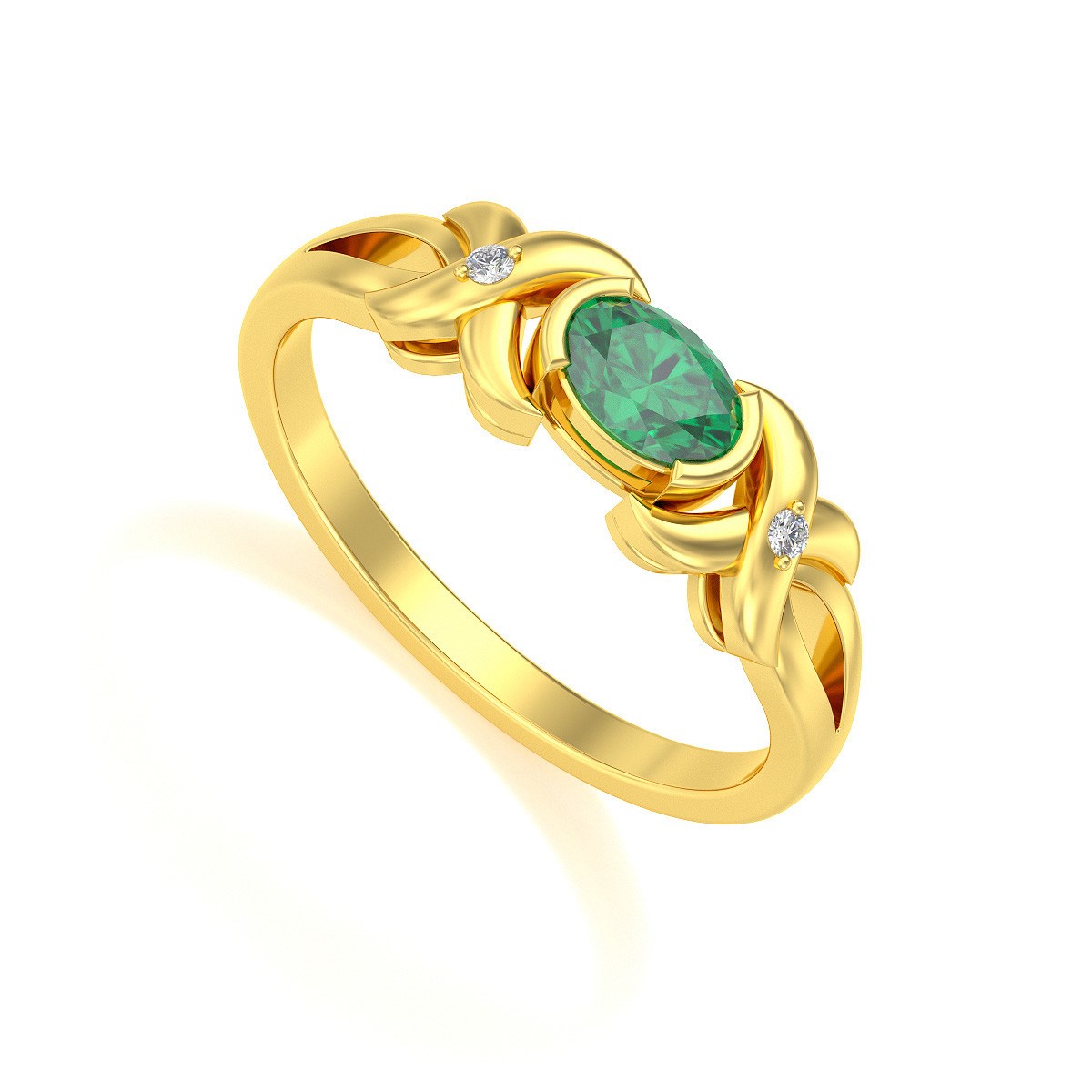 Bague ADEN Or 585 Jaune Emeraude et diamants 1.966grs