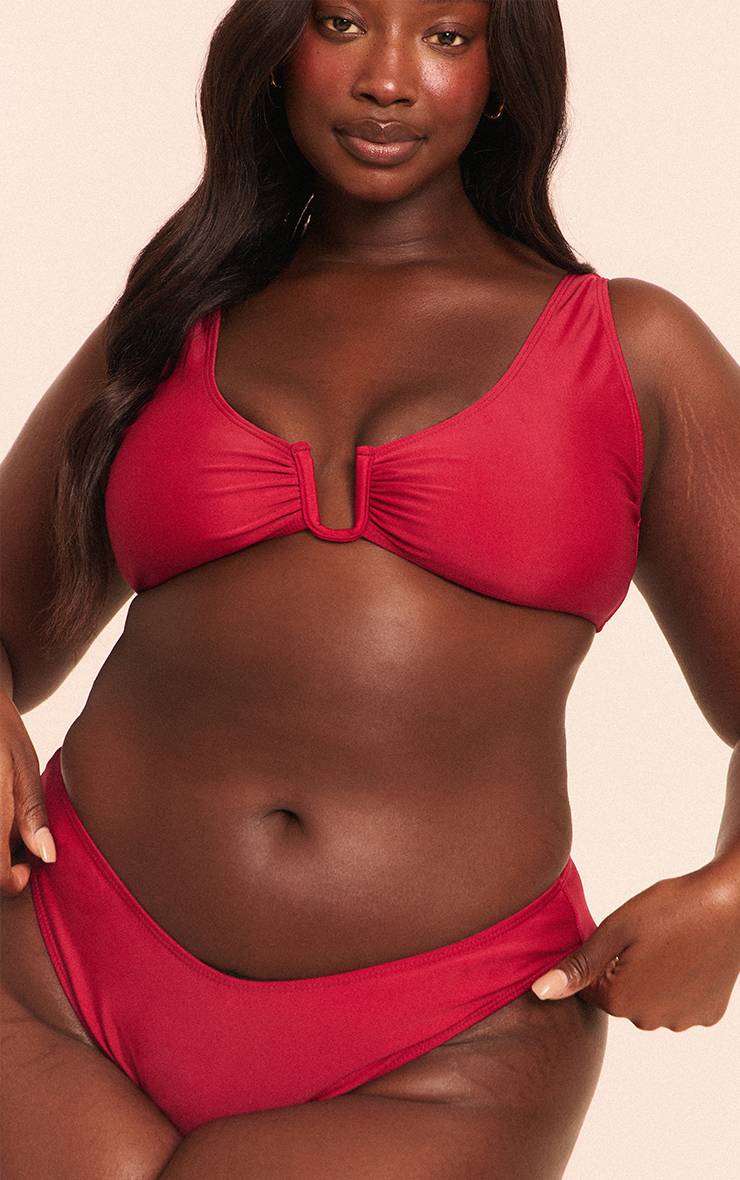 Rouge Bordeaux Bas De Bikini Tanga Grande Taille