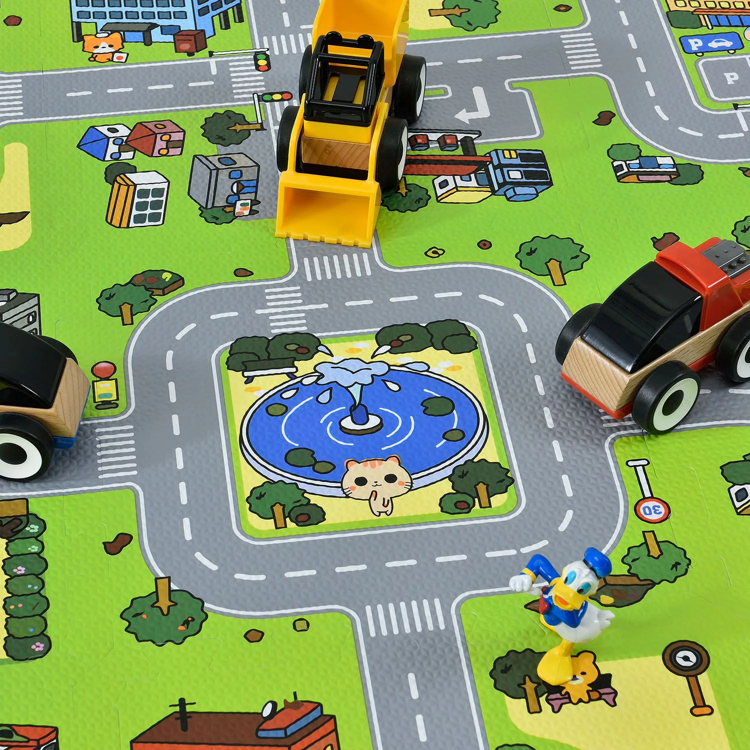 Juskys Kinder Puzzlematte Jascha 9 Teile - Stadt & Straßen – rutschfest – Spielmatte ab 10 Monate