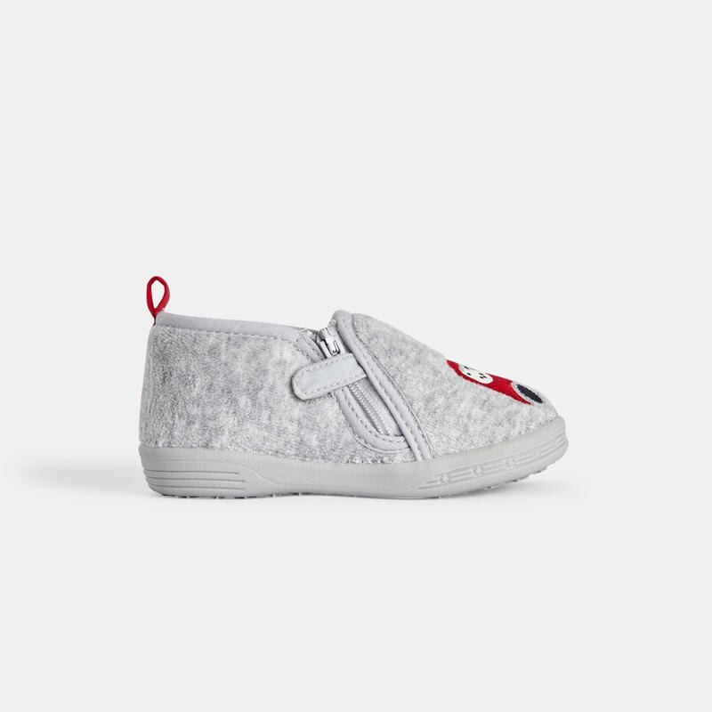 Chaussons bottillons velours animaux gris bébé garçon Gris ou noir