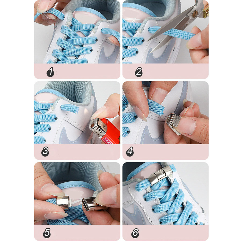 (1 Paar) 6mm Elastische Schnürsenkel ohne Binden Schnellverschluss Schuhbändel - Schwarz