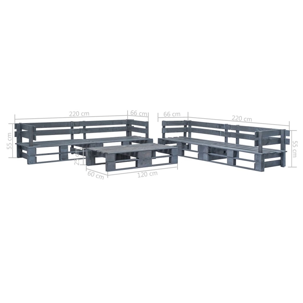 Salon de jardin meuble d'extérieur ensemble de mobilier palette 6 pièces bois gris