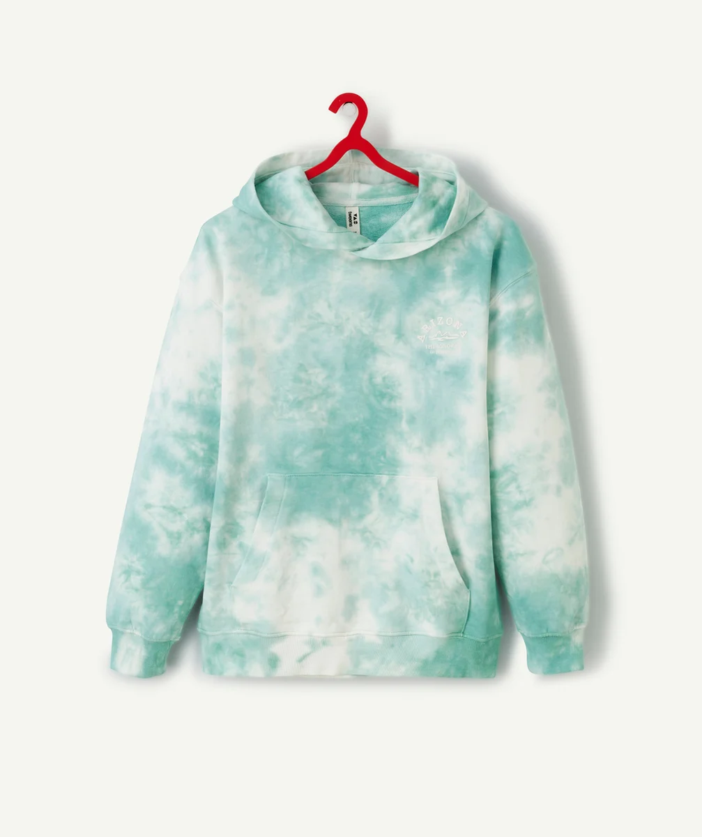 SWEAT À CAPUCHE GARÇON EN COTON BIO IMPRIMÉ TYE AND DIE VERT