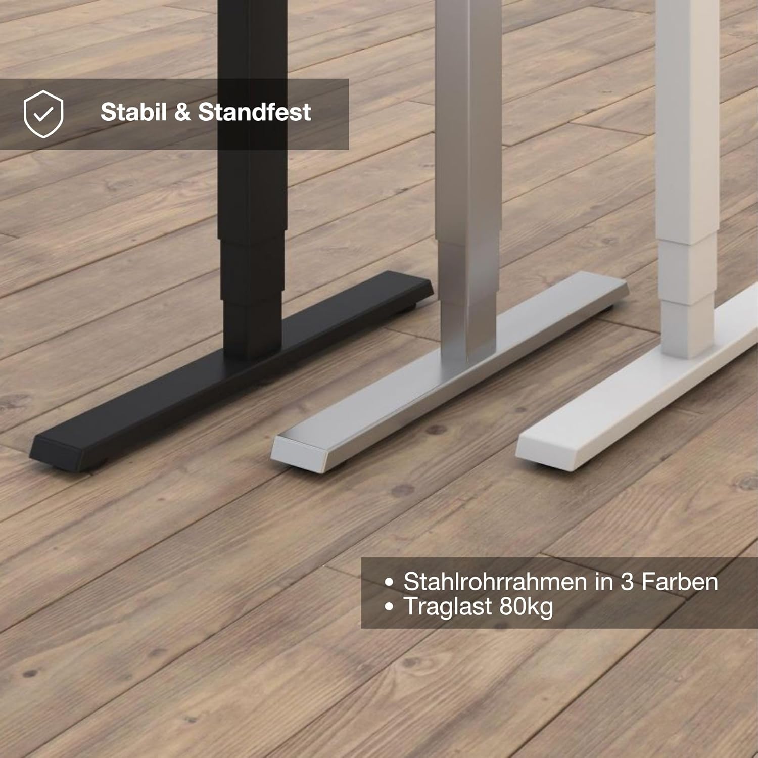 ASSMANN Elektrisch höhenverstellbarer Schreibtisch Y-Line 180x80cm Eiche Tabak Schwarz, TÜV-Zertifiziert, Memoryfunktion, Kollisionsschutz, 5 Jahre Herstellergarantie einfache Montage für Büro und