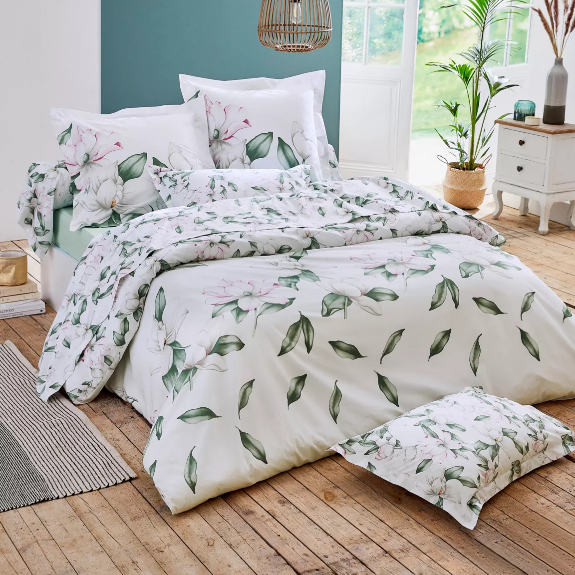 Housse de couette percale de coton (260 x 240 cm) Magnolia Vert sauge
